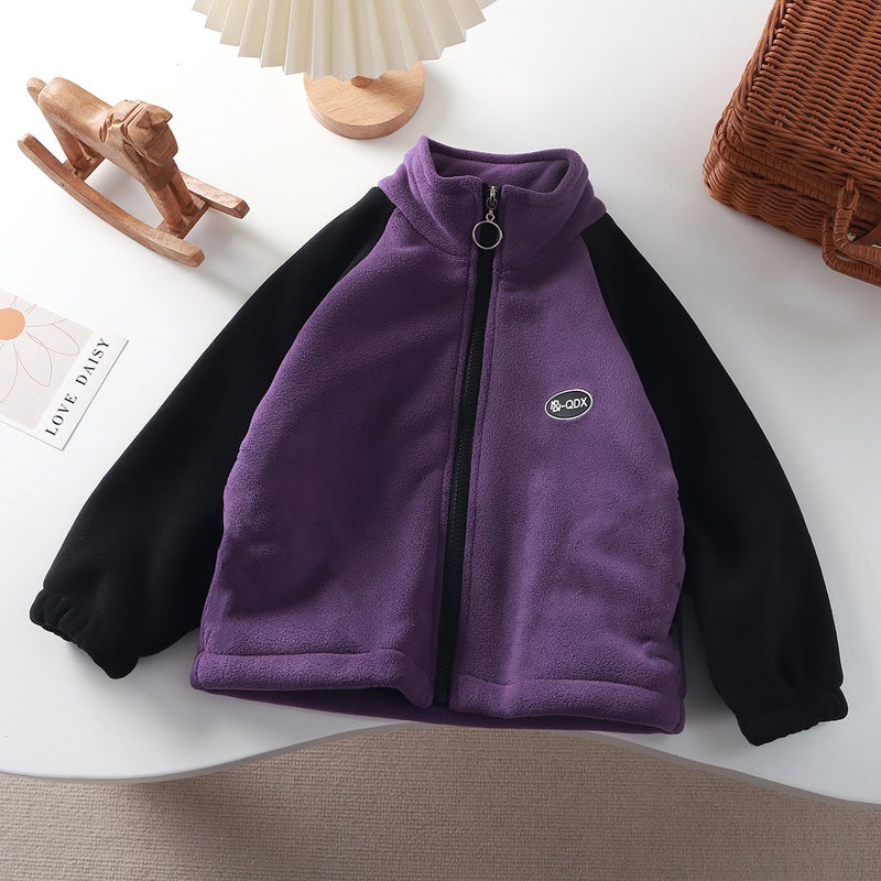 Children'S Fleece Jacket Style Medium And Large Kidsren'S Fashionable And Versatile Thickeneded Austrian Velvet Outerwear For Boys And Girls - Image 1
